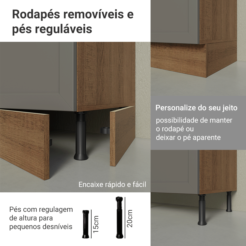 Armário de Cozinha Completa 340 cm Rustic/Cinza Vik Madesa 01