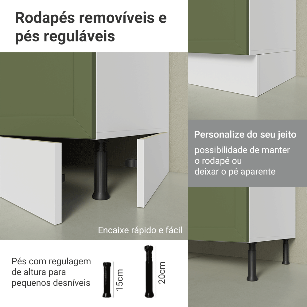 Armário de Cozinha Completa 340 cm Branco/Verde Vik Madesa 01