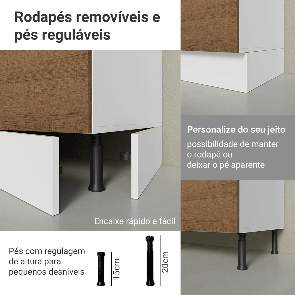 Armário de Cozinha Completa de Canto 507 cm Branco/Rustic/Crema Smart 100% MDF Madesa 01