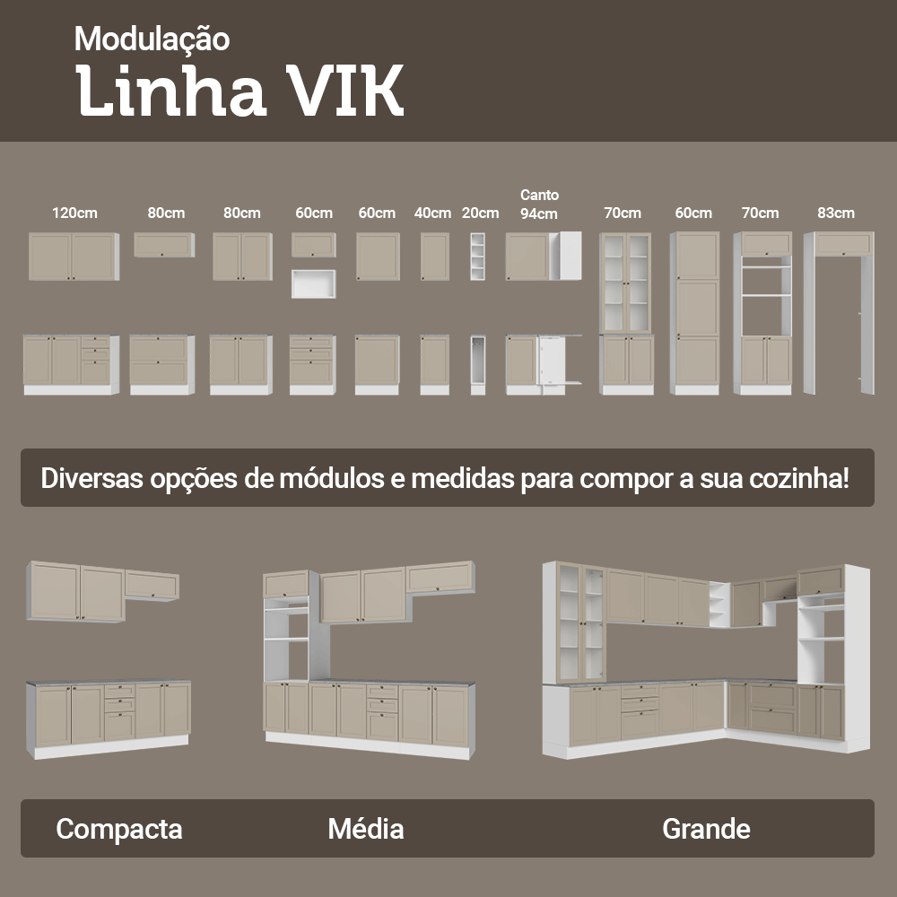 Armário de Cozinha Completa de Canto 549 cm Branco/Crema Vik Madesa 01