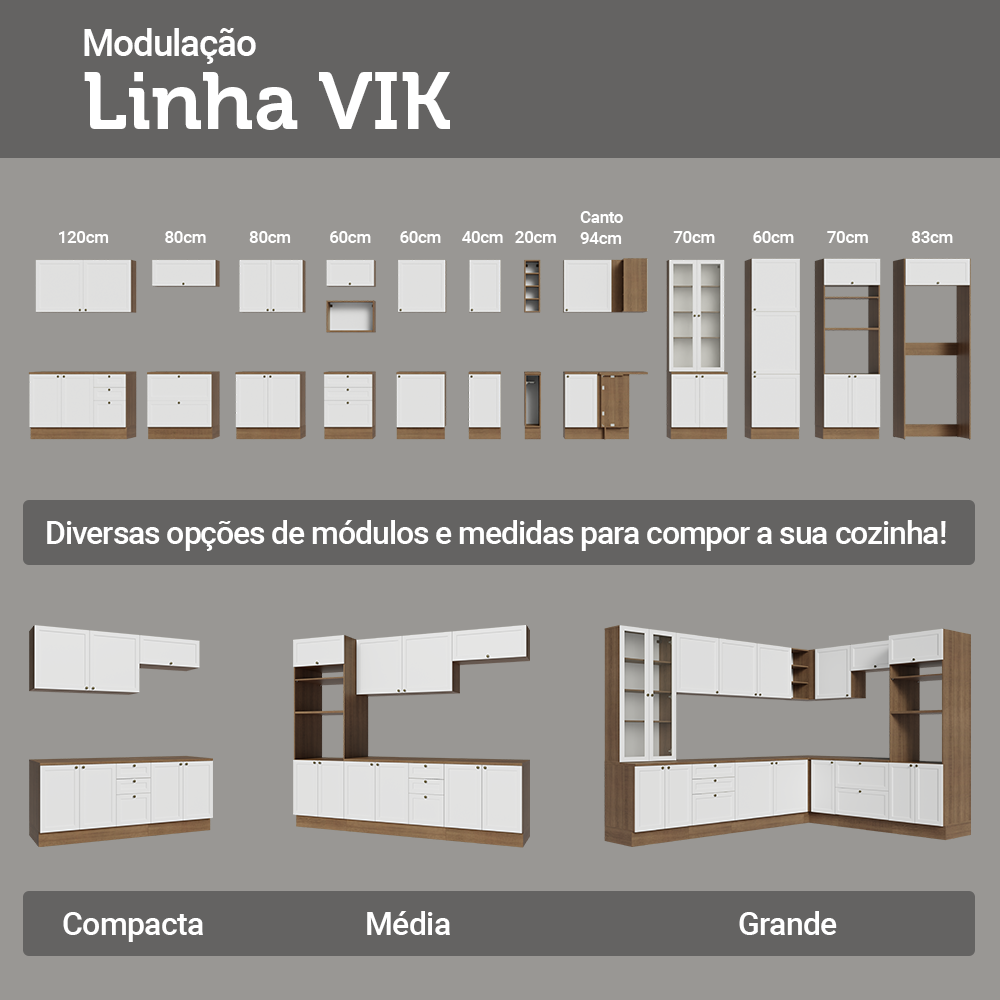 Armário de Cozinha Completa de Canto 549 cm Rustic/Branco Vik Madesa 01