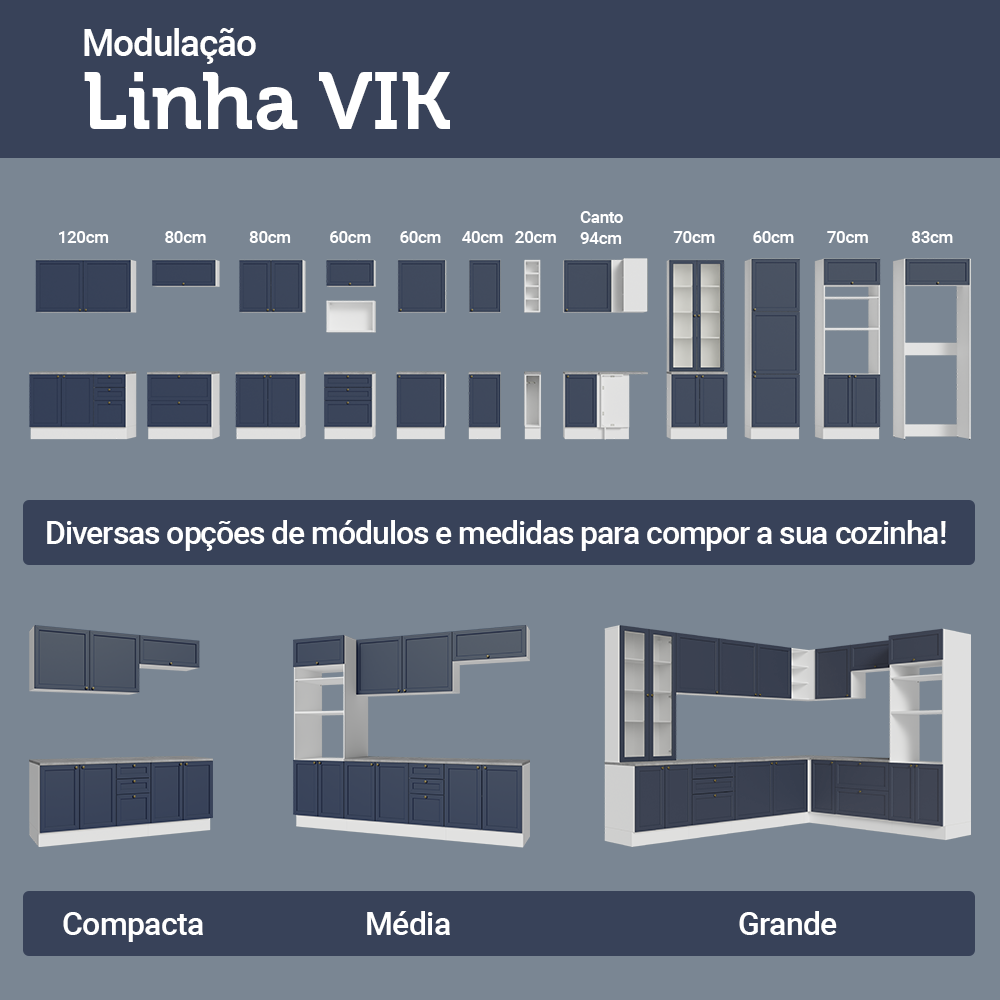 Armário de Cozinha Completa de Canto 549 cm Branco/Azul Vik Madesa 01