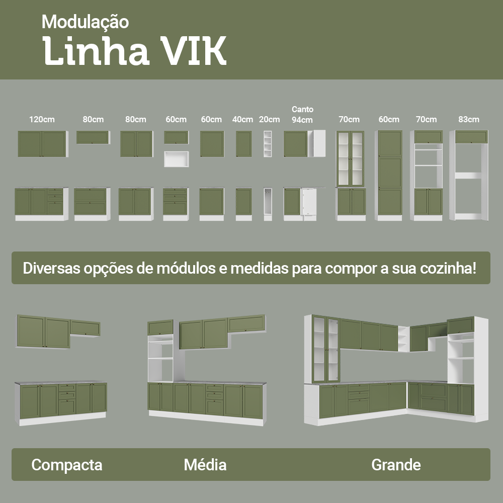 Armário de Cozinha Completa de Canto 549 cm Branco/Verde Vik Madesa 01