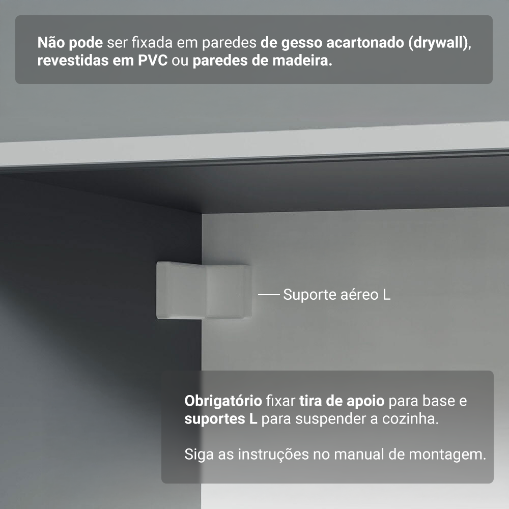 Armário de Cozinha Compacta 180 cm Suspenso Cinza Nice Madesa 04