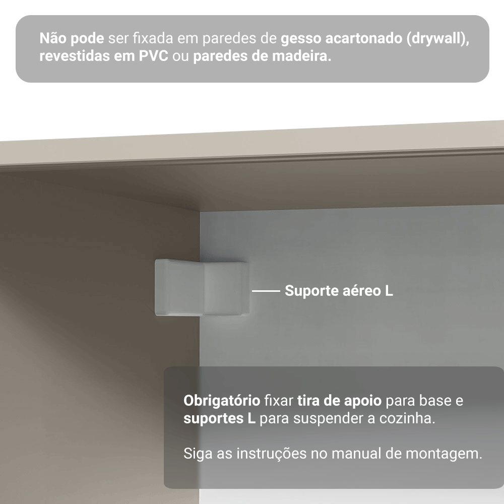 Armário de Cozinha Compacta 180 cm Suspenso Crema Nice Madesa 04