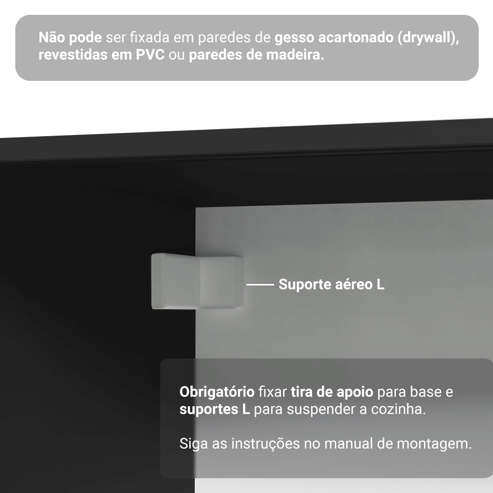 Armário de Cozinha Compacta 180 cm Suspenso Preto Nice Madesa 04