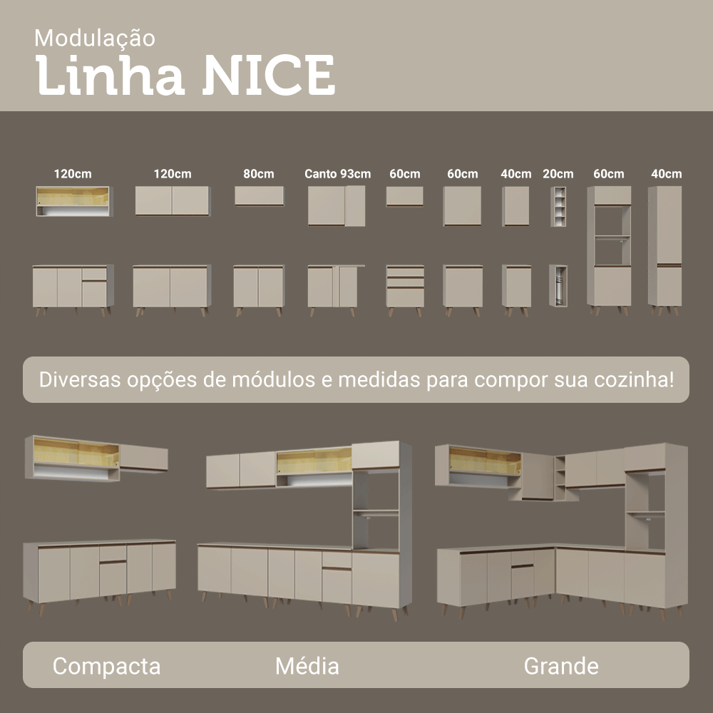 Armário de Cozinha Completa 260 cm Crema Nice Madesa 04