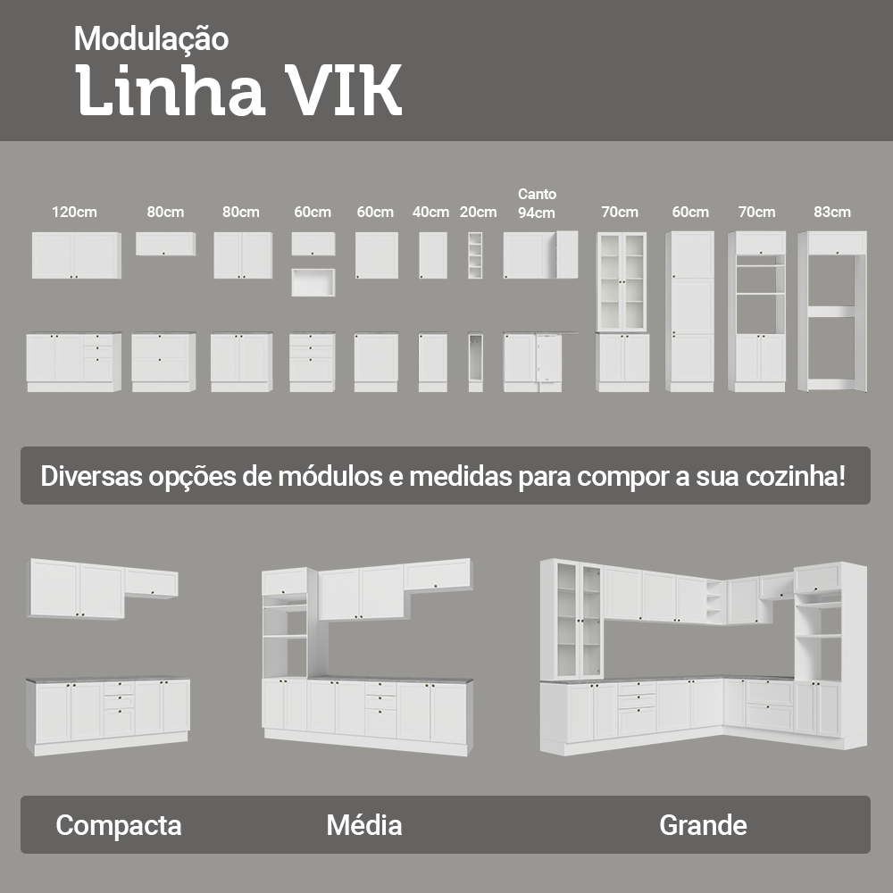 Armário de Cozinha Completa 270 cm Branco Vik Madesa 05