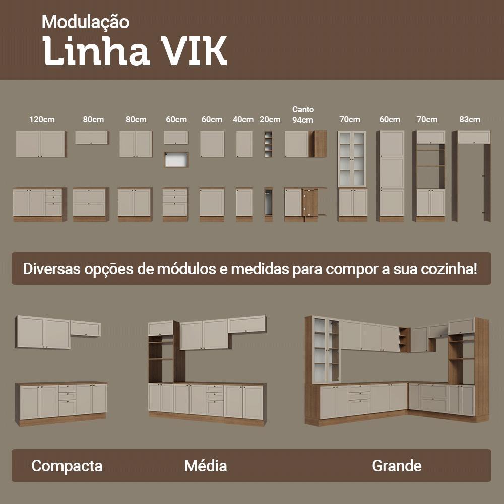 Armário de Cozinha Completa 270 cm Rustic/Crema Vik Madesa 05