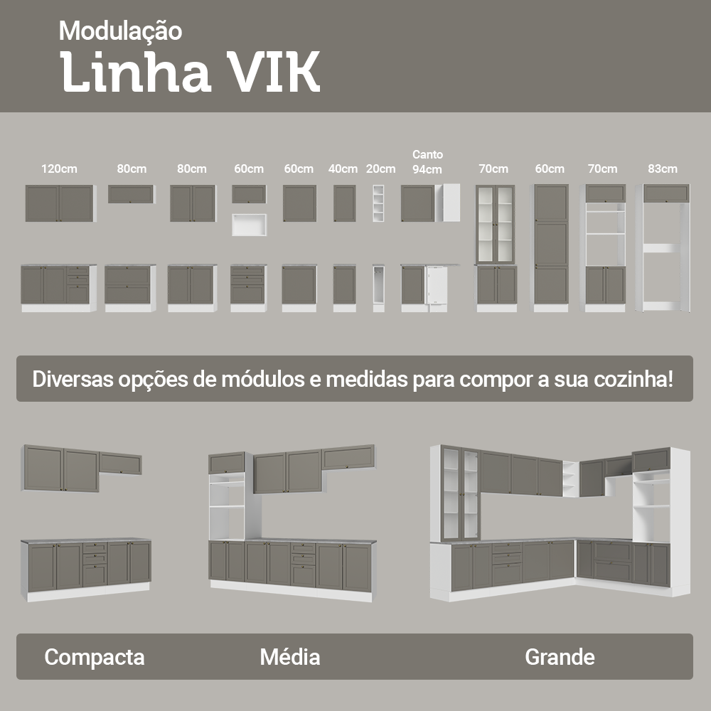 Armário de Cozinha Completa 270 cm Branco/Cinza Vik Madesa 06