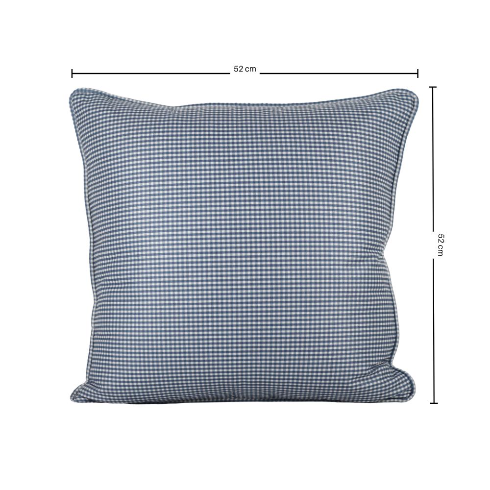 Almofada Linho 52X52 Estampa Mini Xadrez Azul Com Cordão