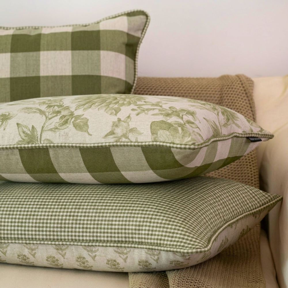 Almofada Linho 35X58 Estampa Dupla Face Xadrez Grande Verde Cordão