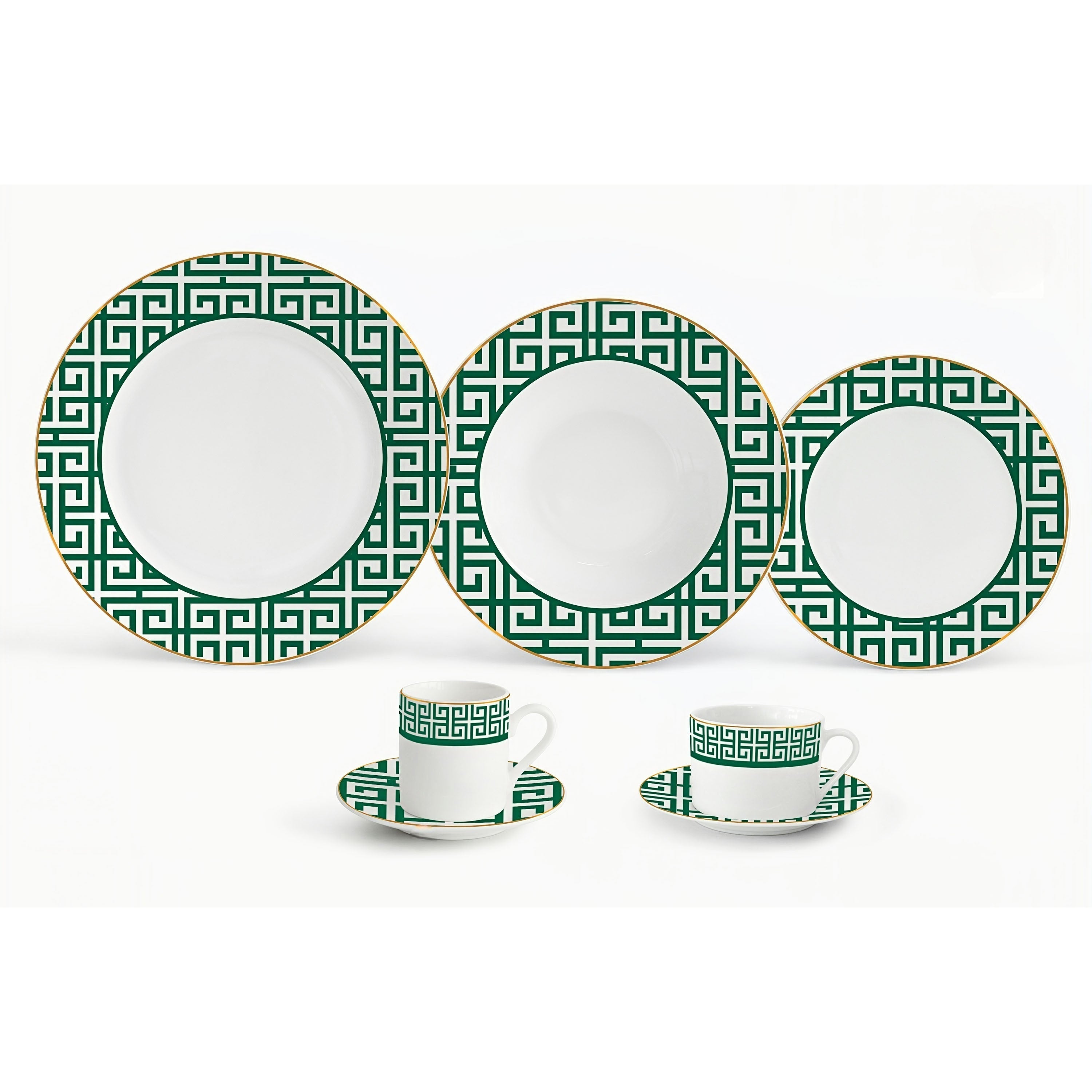 Aparelho de Jantar Grecco 42 Pçs Porcelana Verde com Filete Dourado  L'Hermitage