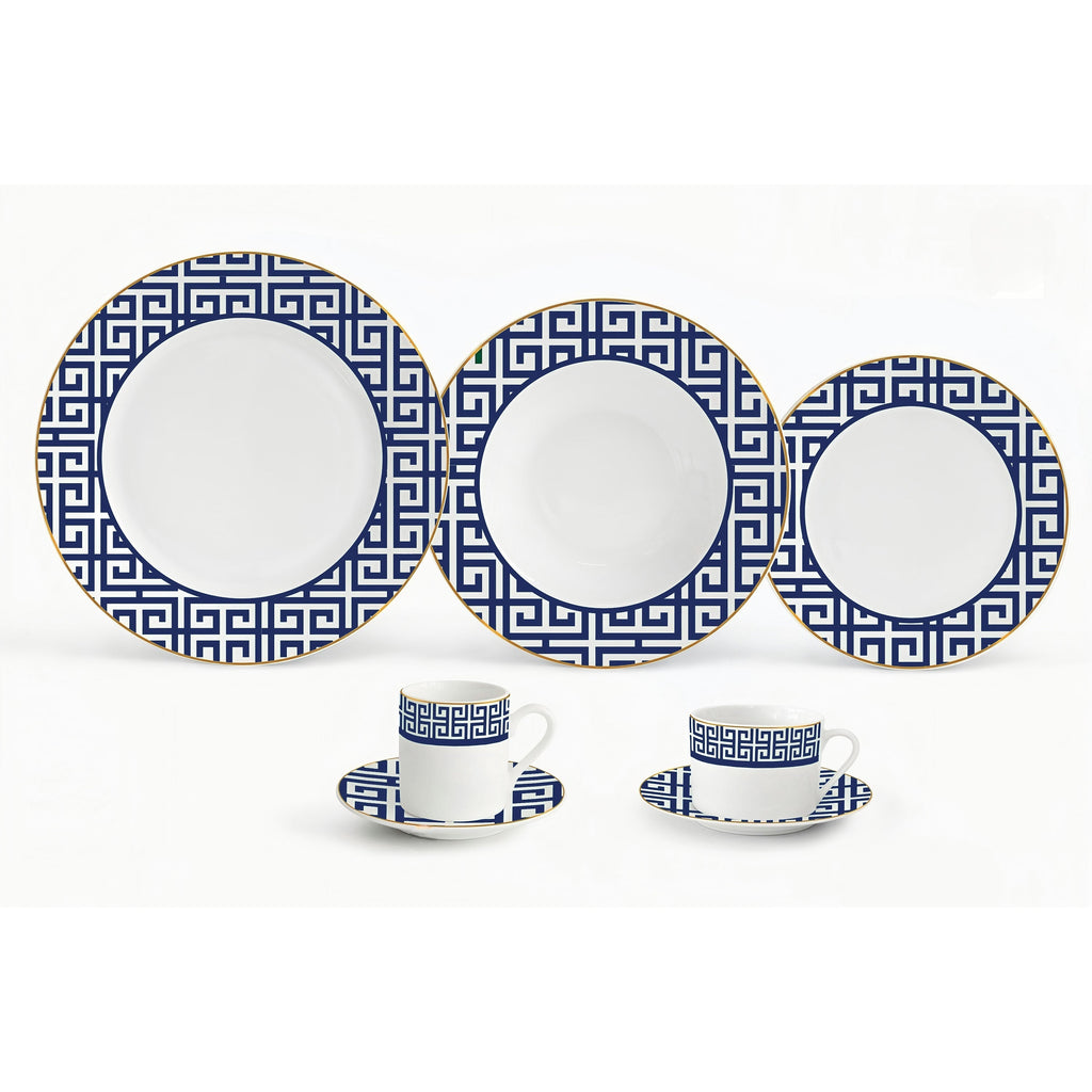 Aparelho de Jantar Grecco 42 Pçs Porcelana Azul com Filete Dourado  L'Hermitage