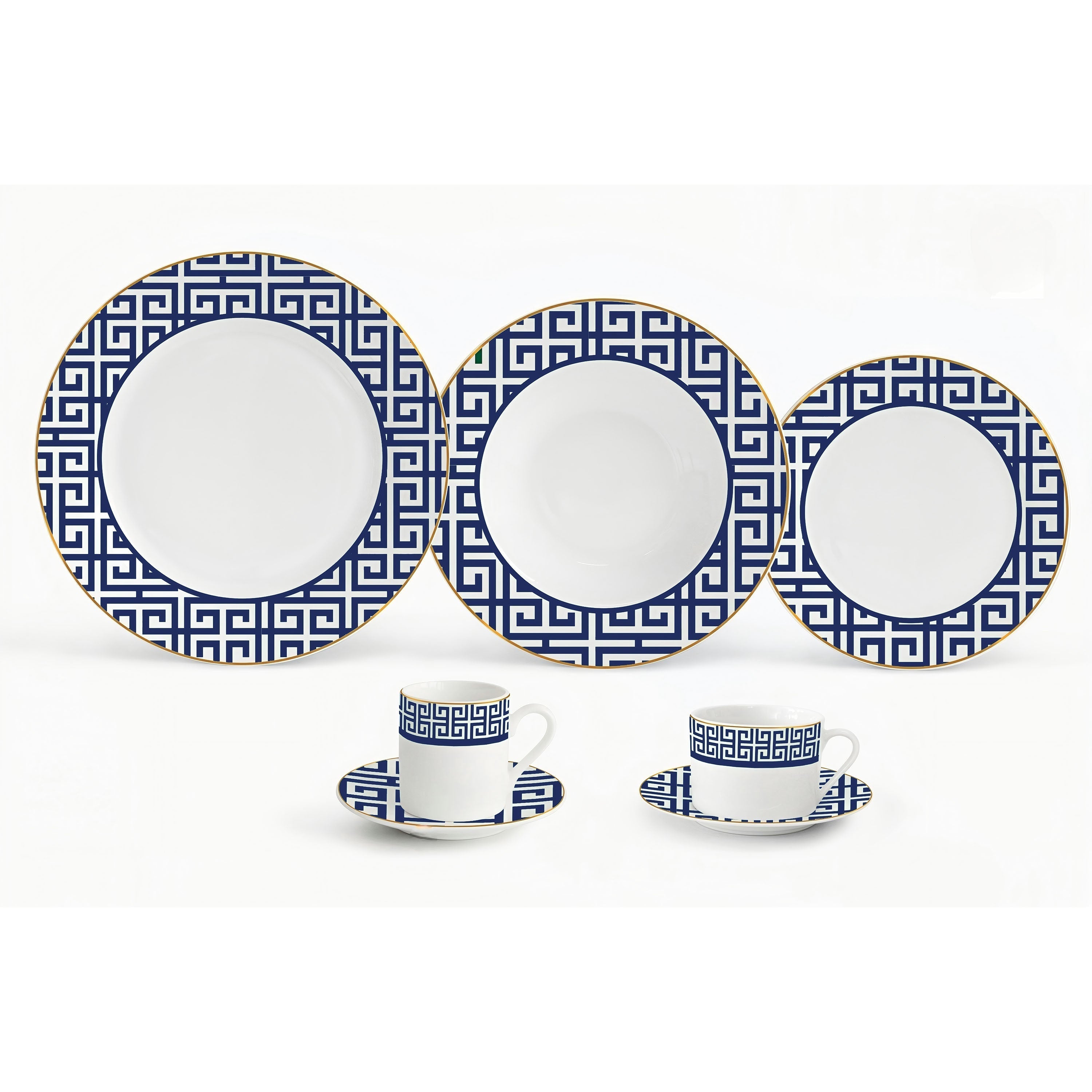 Aparelho de Jantar Grecco 42 Pçs Porcelana Azul com Filete Dourado  L'Hermitage