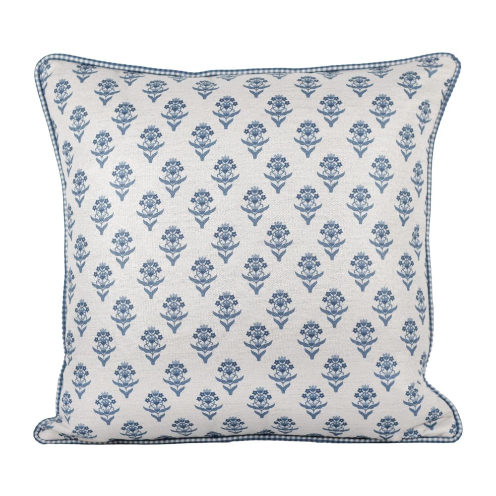 Almofada Linho 52X52 Estampa Botânico Azul Com Cordão