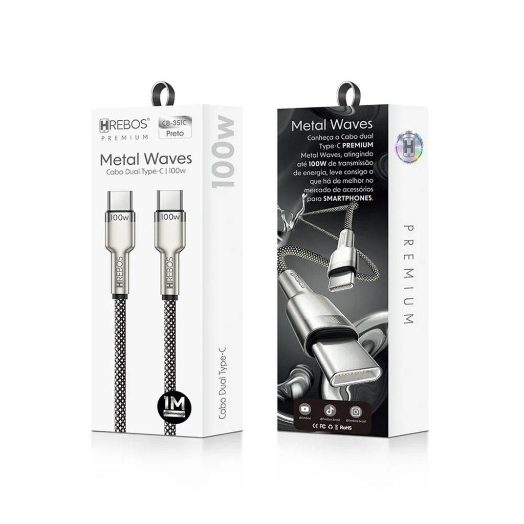 Cabo USB-C para USB-C Hrebos CB-351C 100W Turbo 1M
