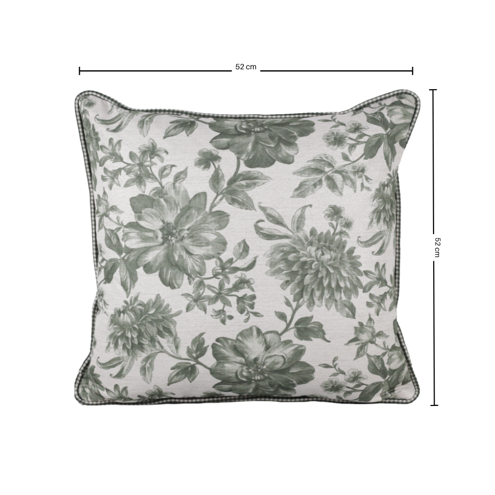 Almofada Linho 52X52 Estampa Floral Verde Com Cordão