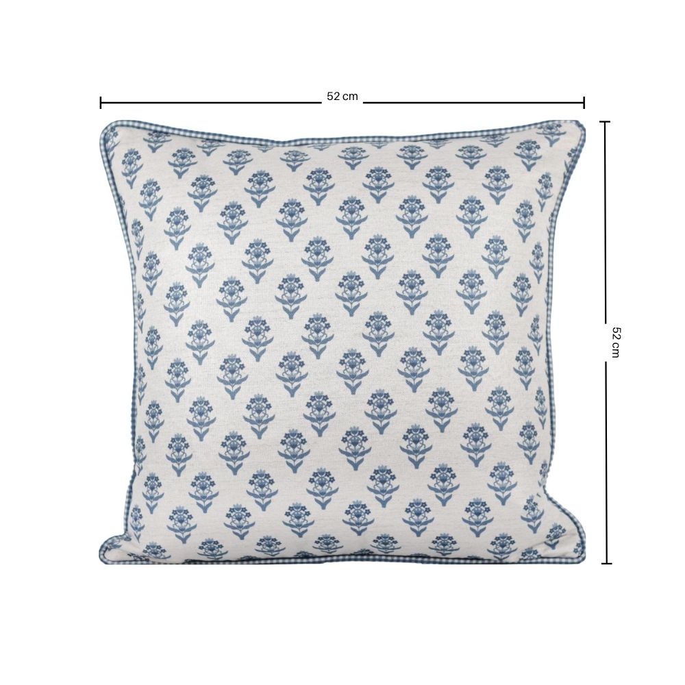 Almofada Linho 52X52 Estampa Botânico Azul Com Cordão