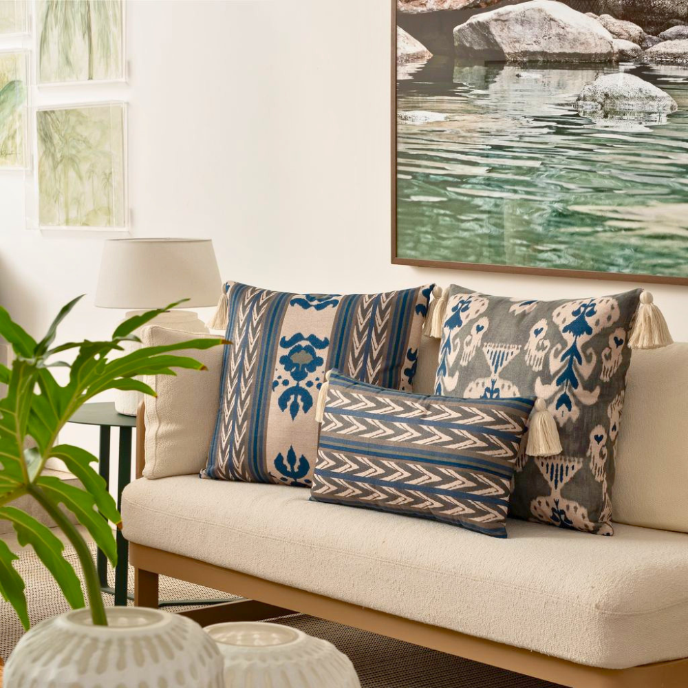 Almofada Linho 35X58 Ikat Verde Tassel