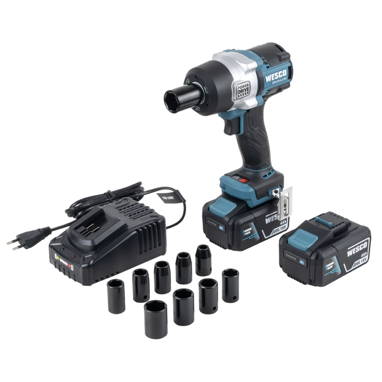 Chave de Impacto Brushless 1/2" 18V 700Nm Wesco com 2 Baterias