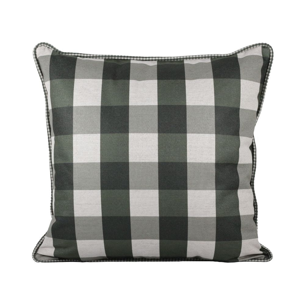 Almofada Linho 52X52 Estampa Xadrez Grande Verde Com Cordão