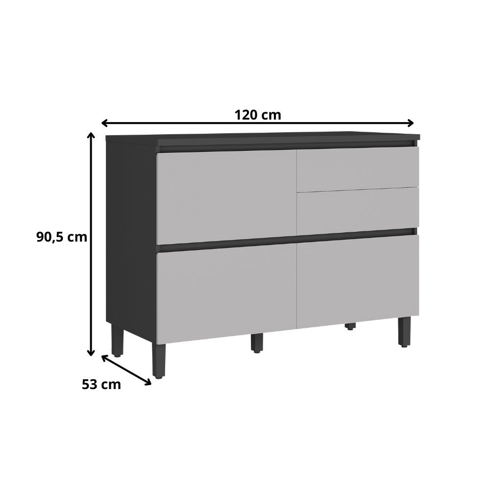 Balcão 120cm 1 Porta 4 Gavetas Com Tampo Lumina Itatiaia