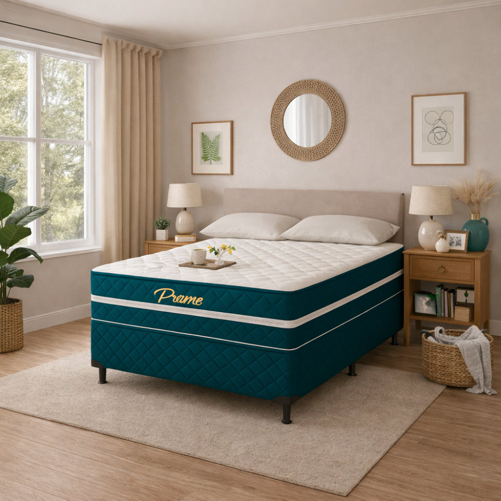 Cama Box Casal Prime (Colchão + Base) 138x188x62 Molas Ensacadas Bacetto