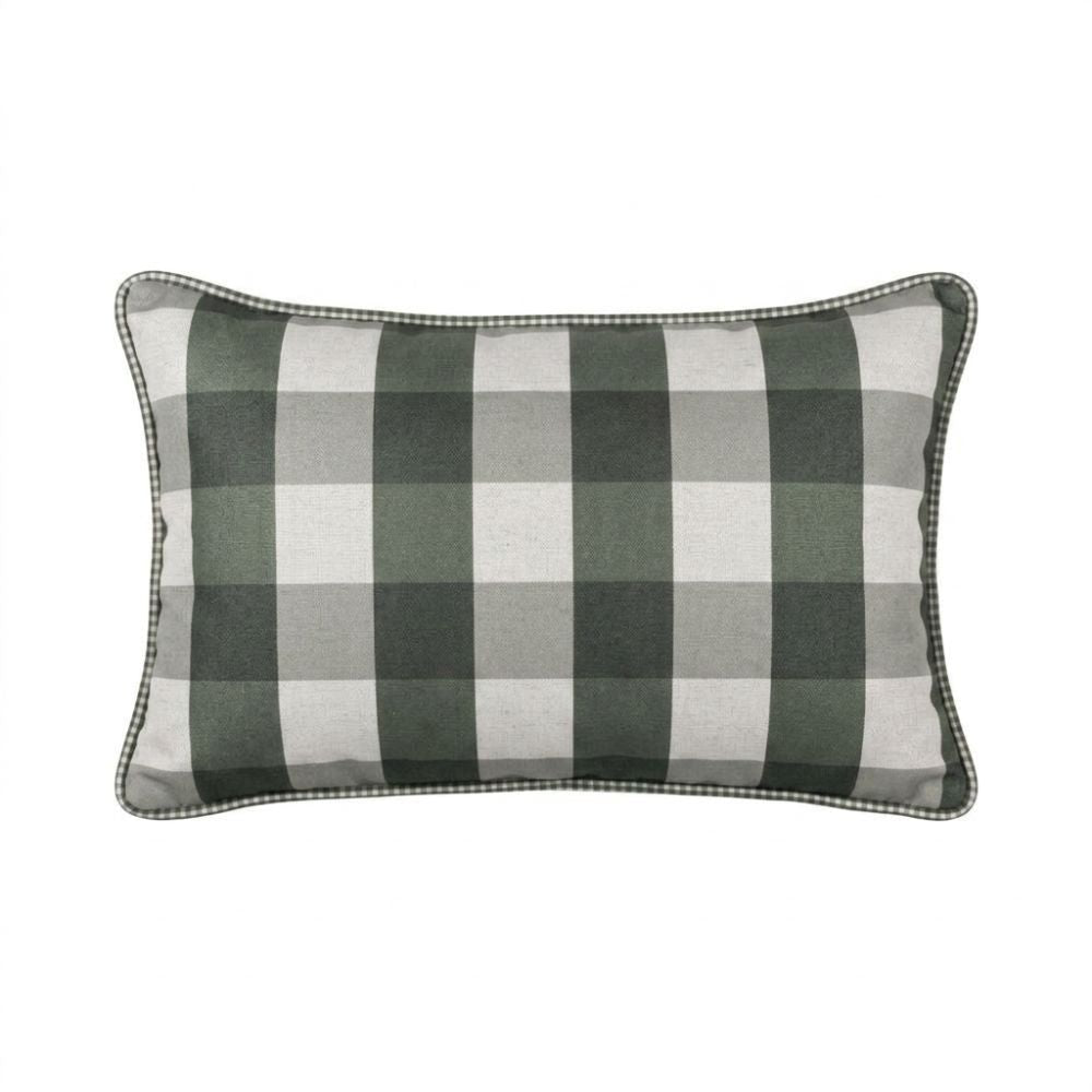 Almofada Linho 35X58 Estampa Dupla Face Xadrez Grande Verde Cordão
