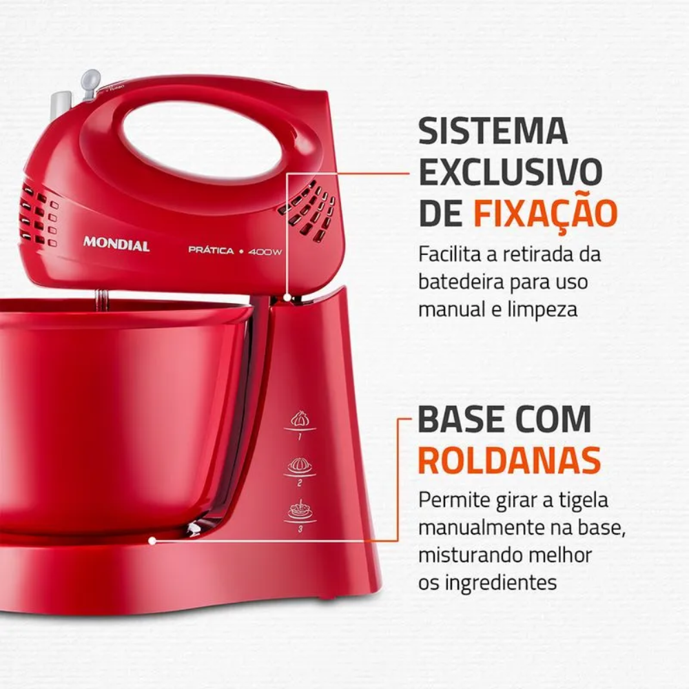 Batedeira Mondial Prática 400W B-44-R 3 Velocidades