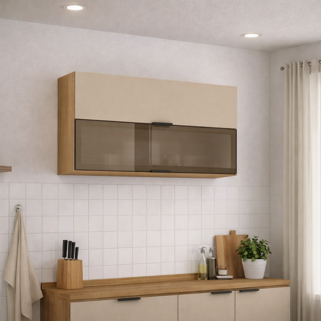 Armário Aéreo  2 Portas Basculantes 1 com Vidro 120 cm Aluminum  Kits Paraná