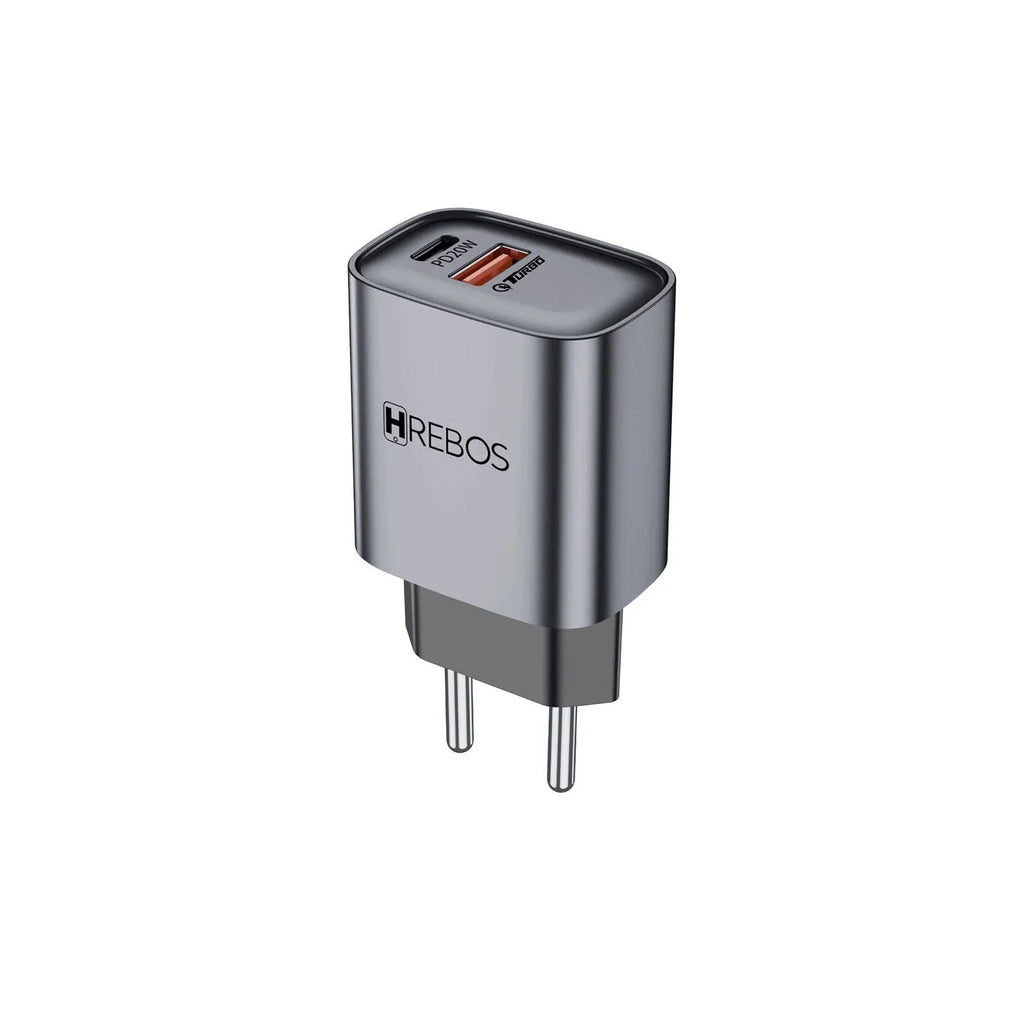 Carregador Turbo Hrebos 20W USB-C CRG-232CC Cinza com Cabo Power Delivery