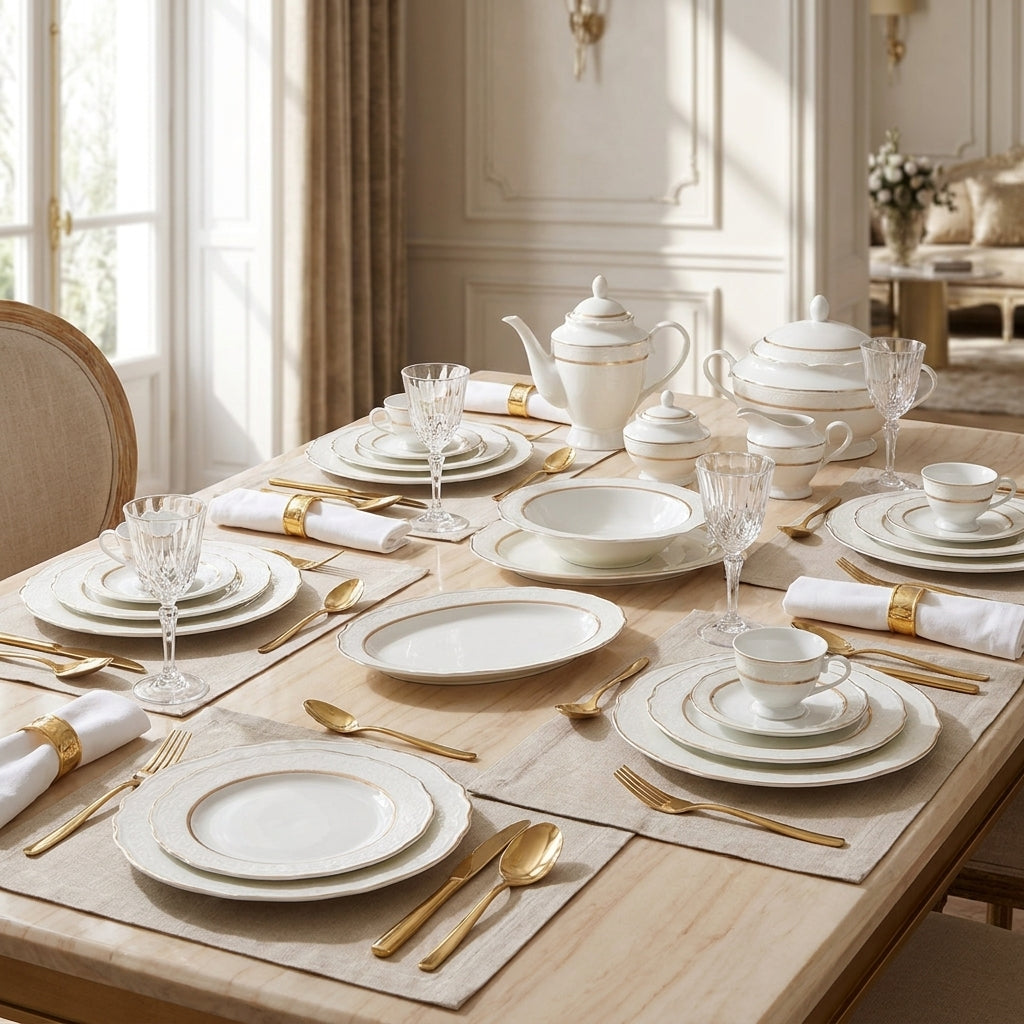 Aparelho de Jantar Trésor 50 Pçs New Bone China Filado Ouro L'Hermitage
