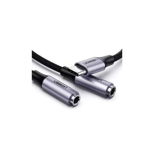 Adaptador UGREEN AV144 USB-C para 2x P2 Fêmea Áudio e Microfone Cabo Áudio 20cm