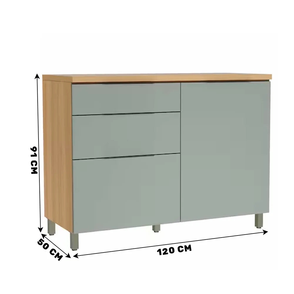 Balcão Para pia 1 Porta 3 Gaveta 120 Cm MDF  Marquesa Nesher