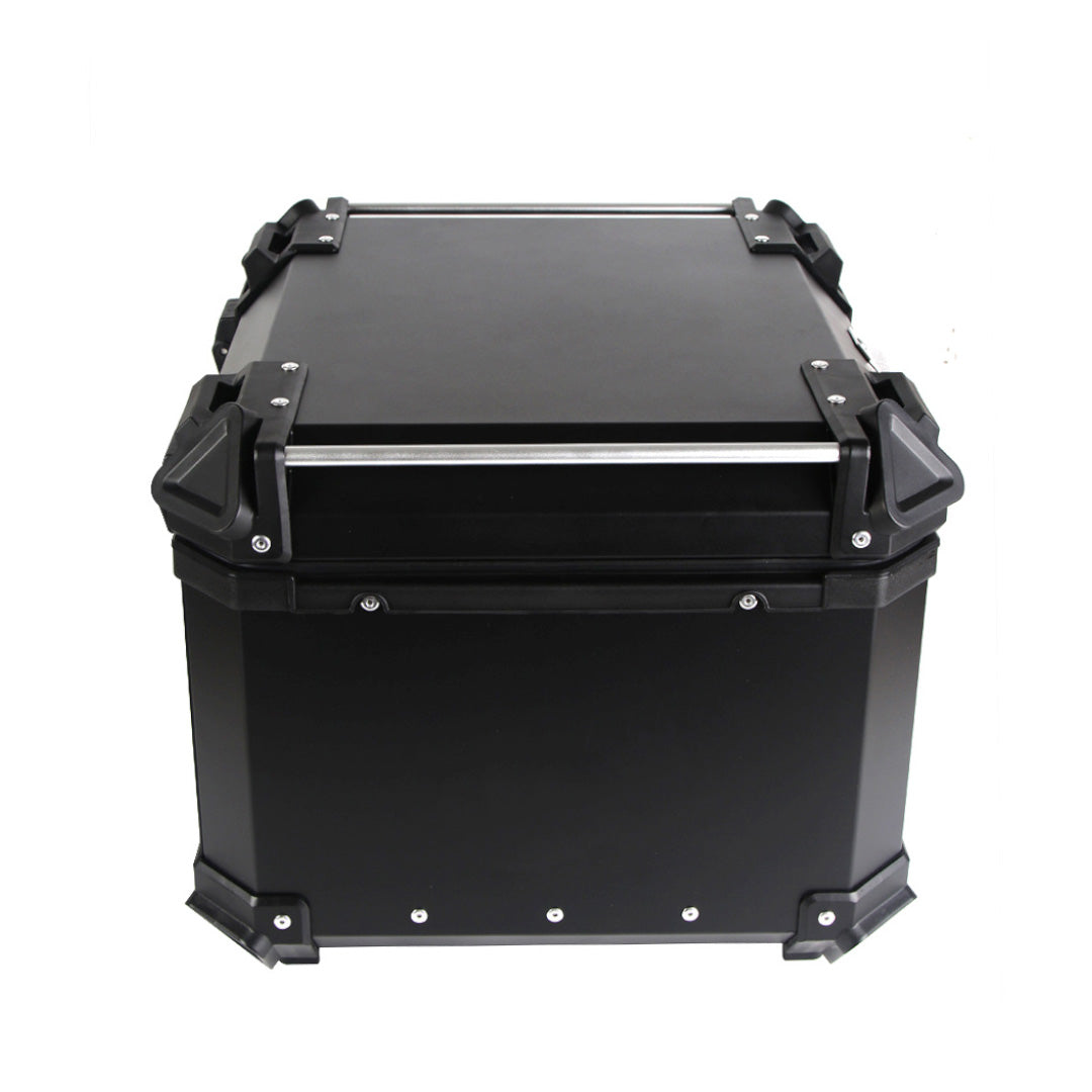Baú Traseiro Moto 45L Alumínio Preto Tronos – Resistente, Impermeável e Seguro para Viagens