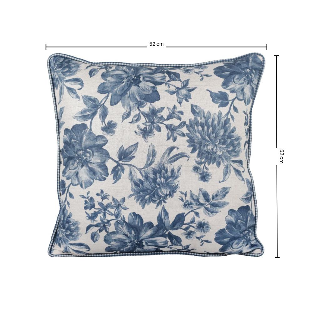 Almofada Linho 52X52 Estampa Floral Azul Com Cordão