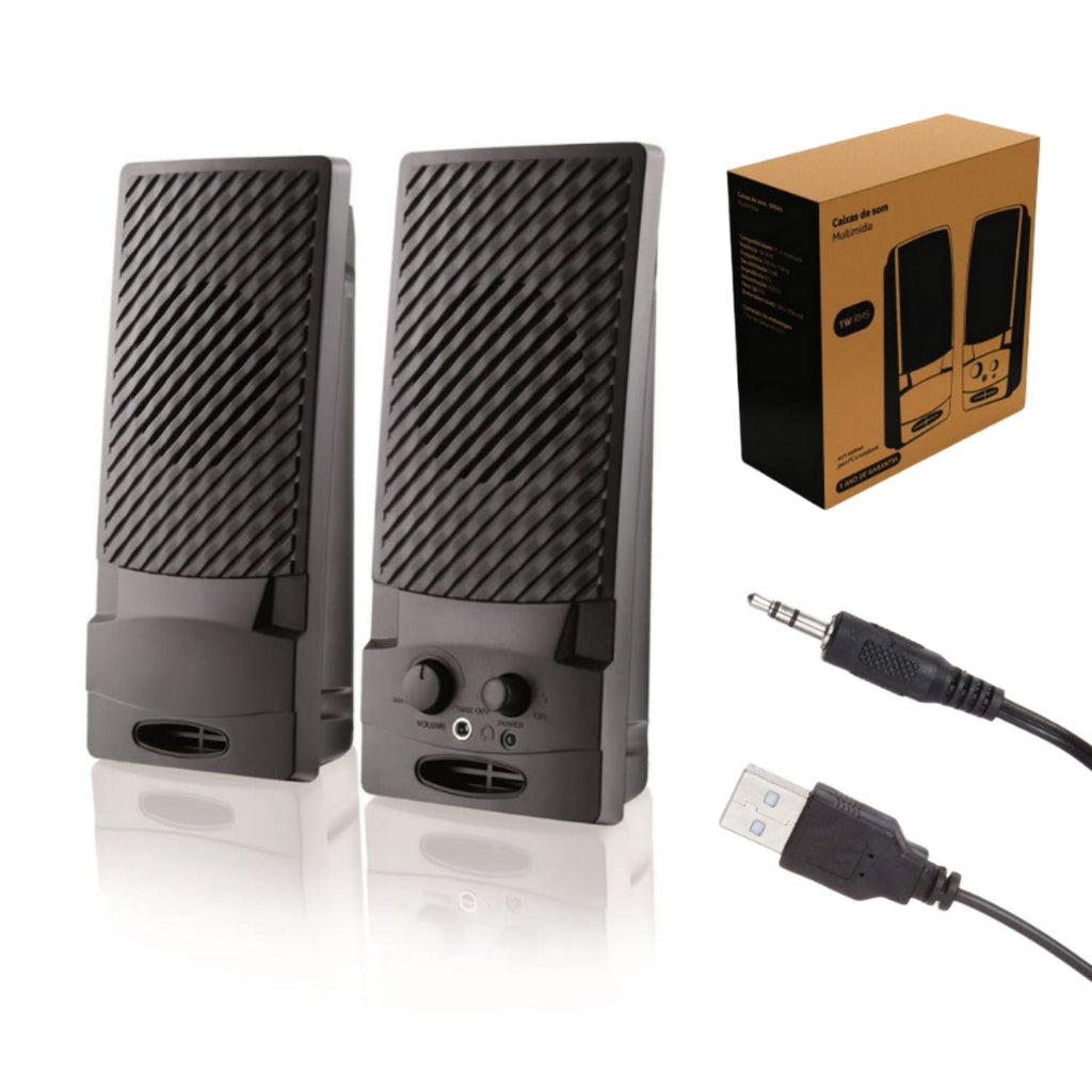 CAIXAS DE SOM 2.0 1W RMS ALIMENTAÇÃO USB CONEXÃO P2 CONTROLE DE VOLUME STEREO