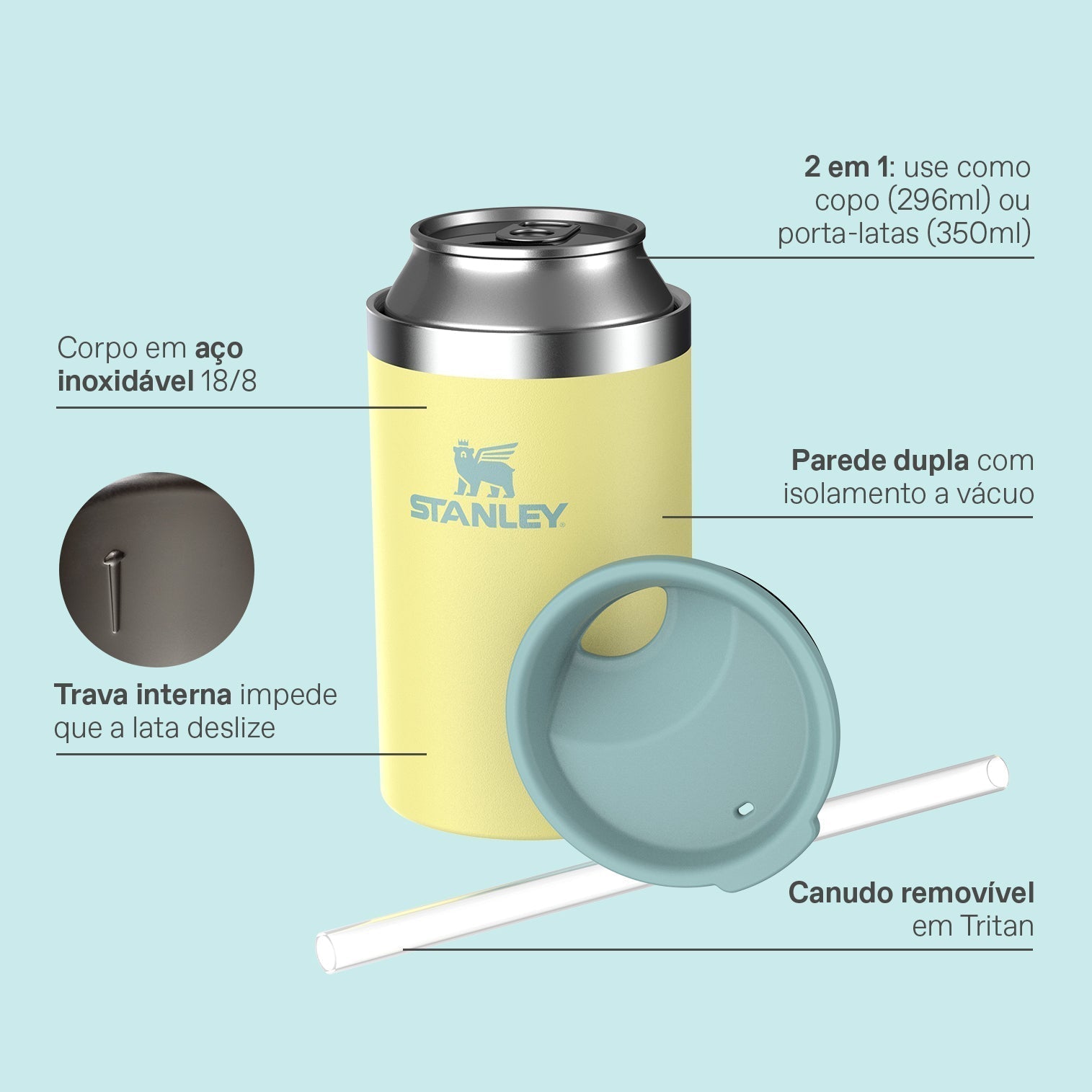 Can Cooler com canudo Stanley Sapphire Shimmer | 296ML