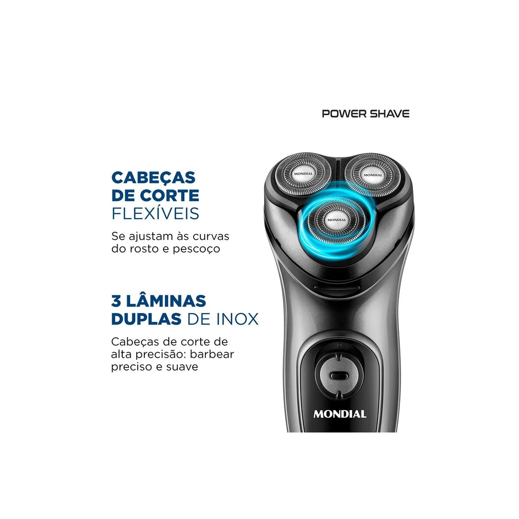 Barbeador Aparador Mondial BE-02 Bivolt Elétrico de Barba Portátil 3 Lâminas
