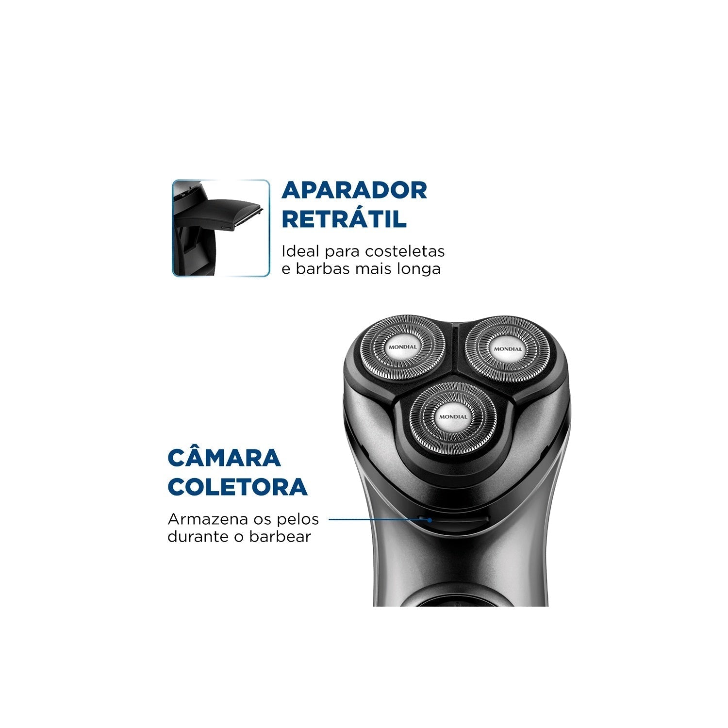 Barbeador Aparador Mondial BE-02 Bivolt Elétrico de Barba Portátil 3 Lâminas