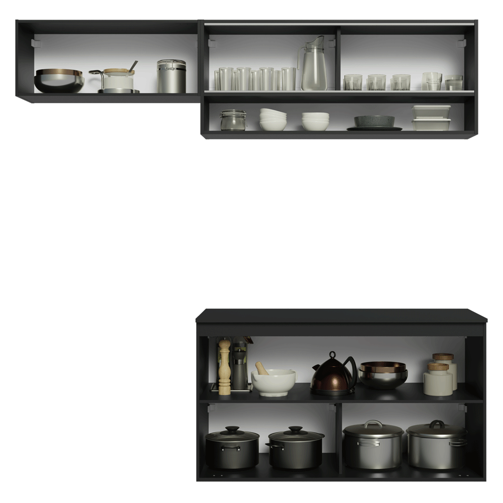 Armário de Cozinha Compacta 200 cm Suspenso Preto Nice Madesa 07