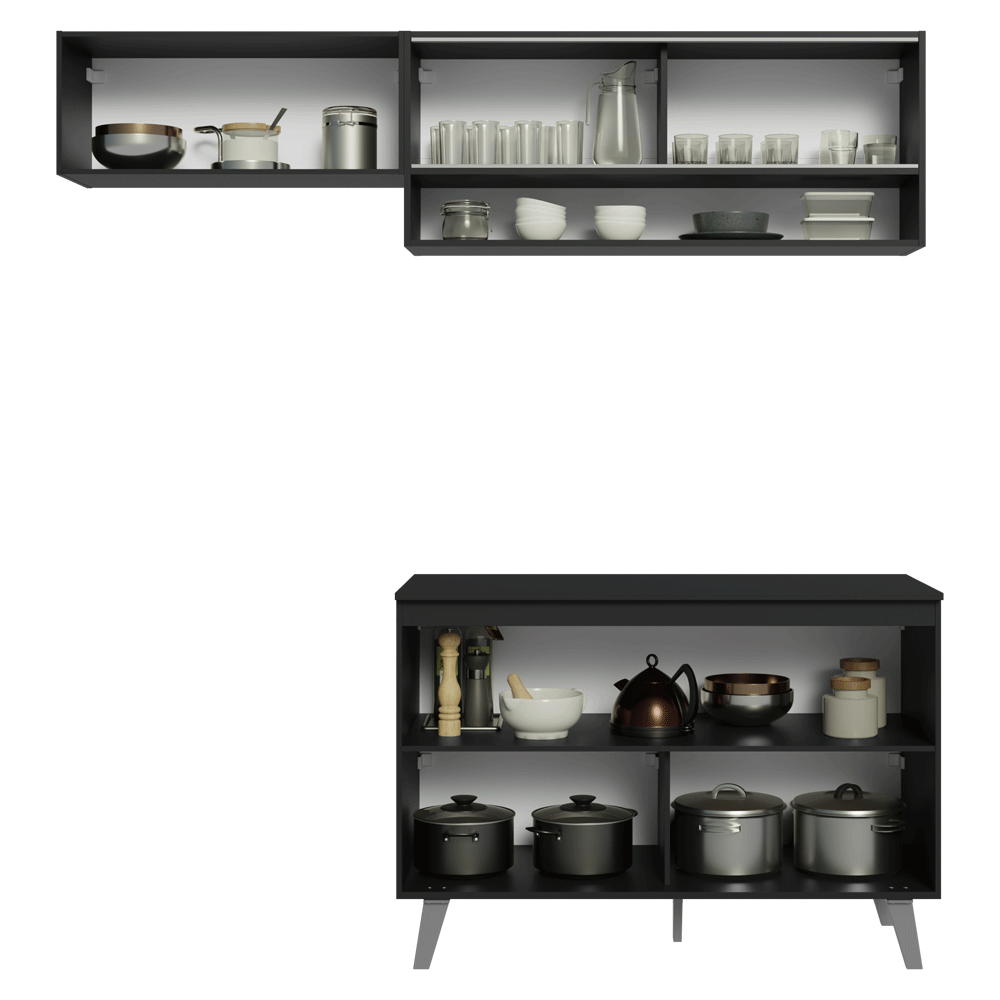 Armário de Cozinha Compacta 200 cm Preto Nice Madesa 09