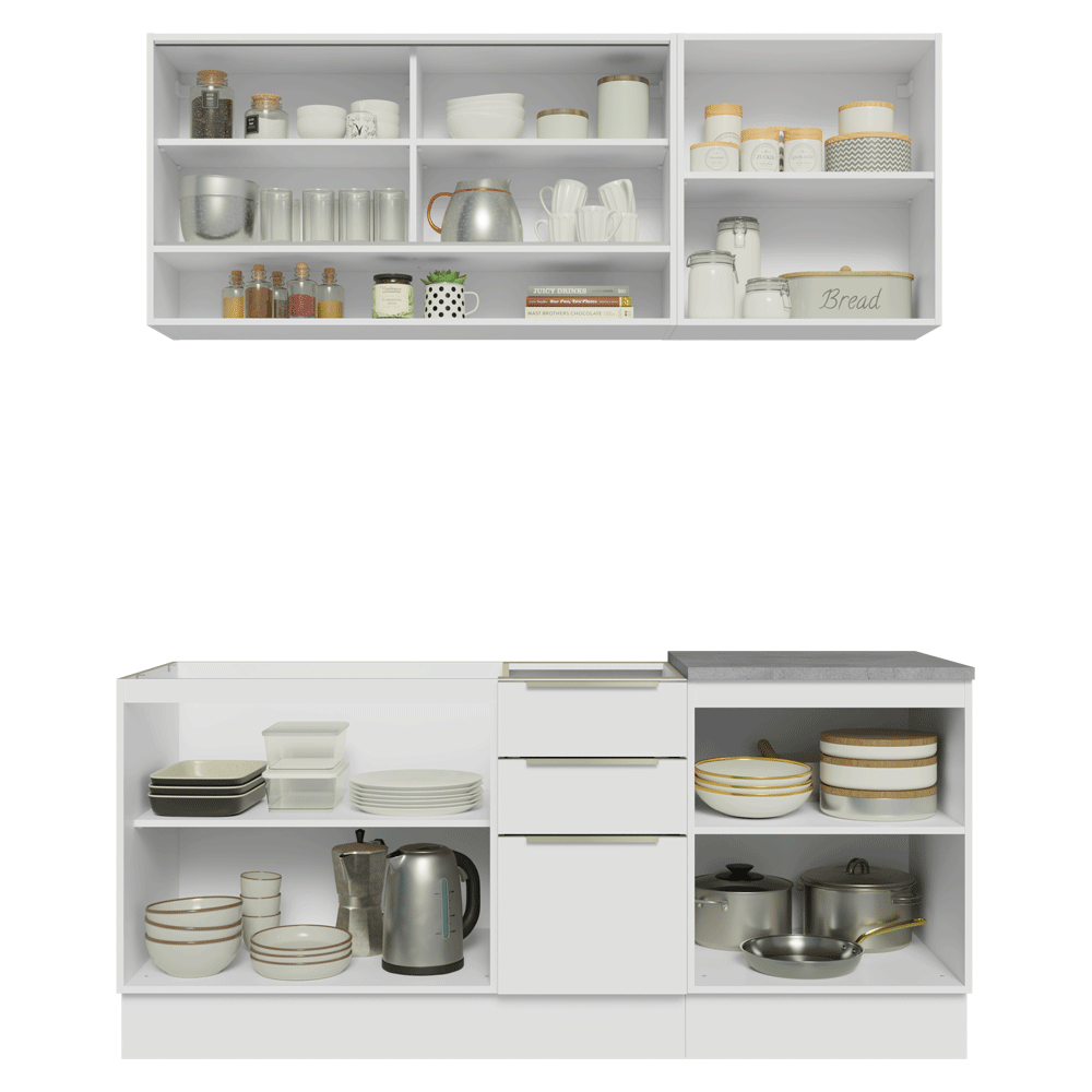 Armário de Cozinha Compacta 180 x 60 cm Branco/Branco Veludo Lux Madesa 05