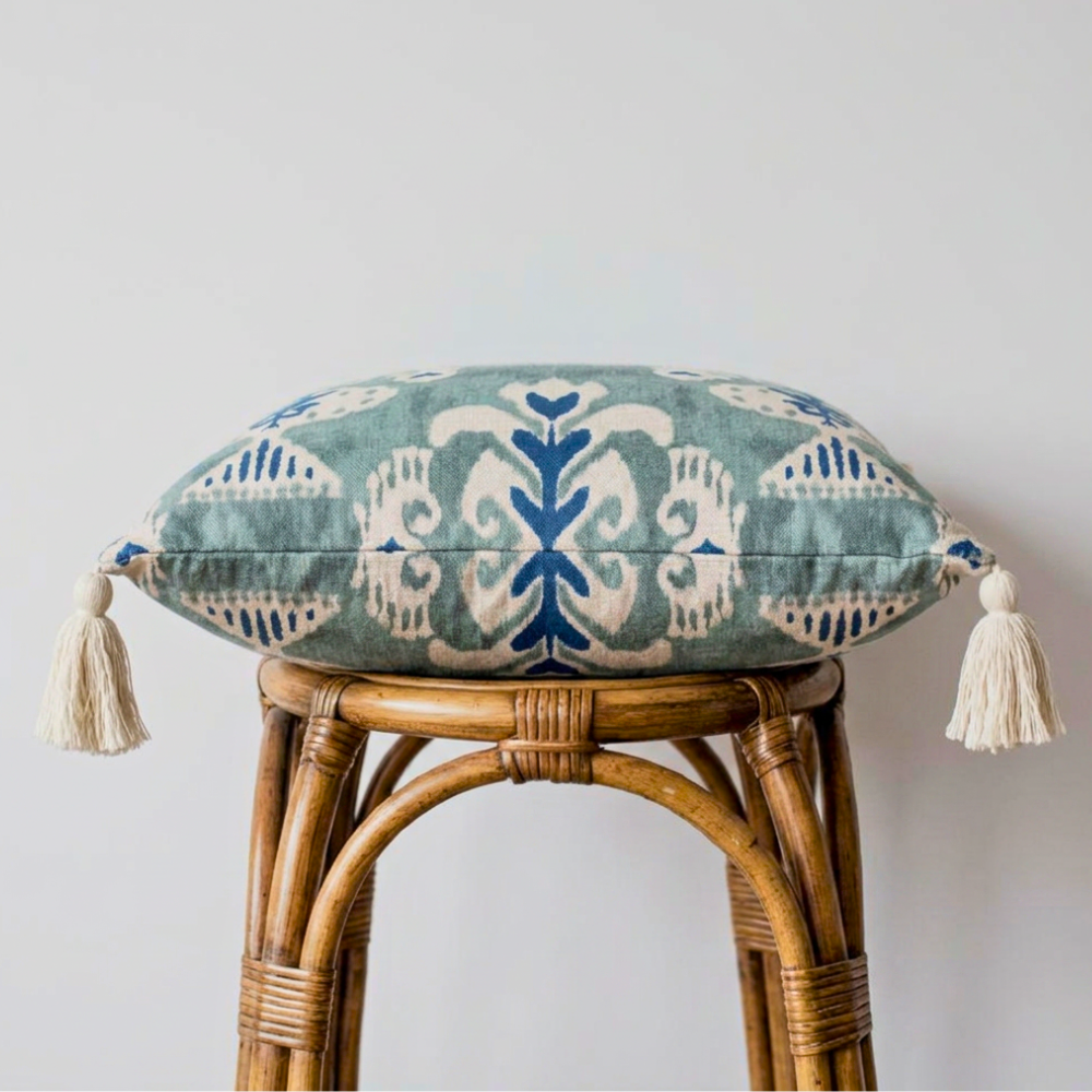 Almofada Linho 52X52 Ikat Verde Tassel