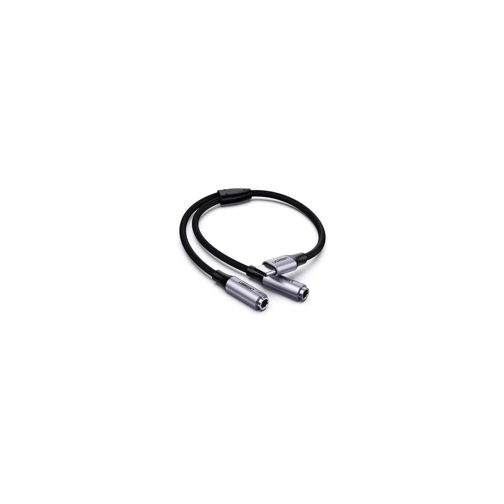 Adaptador UGREEN AV144 USB-C para 2x P2 Fêmea Áudio e Microfone Cabo Áudio 20cm