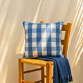 Almofada Linho 52X52 Estampa Xadrez Grande Azul Com Cordão